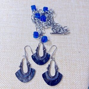 Steel Oxidized Necklace Pendant & Earrings